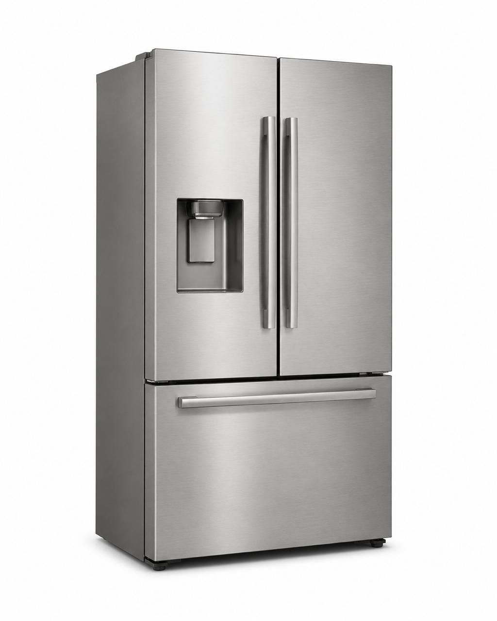 Modern stainless steel French-door refrigerator